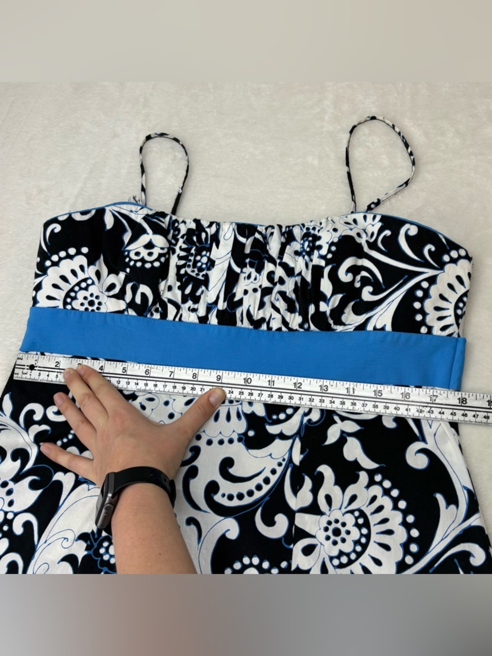 Vintage Jessica Y2K Black White Floral Sundress 16 Petite Cotton Padded Bodice - Picture 4 of 10